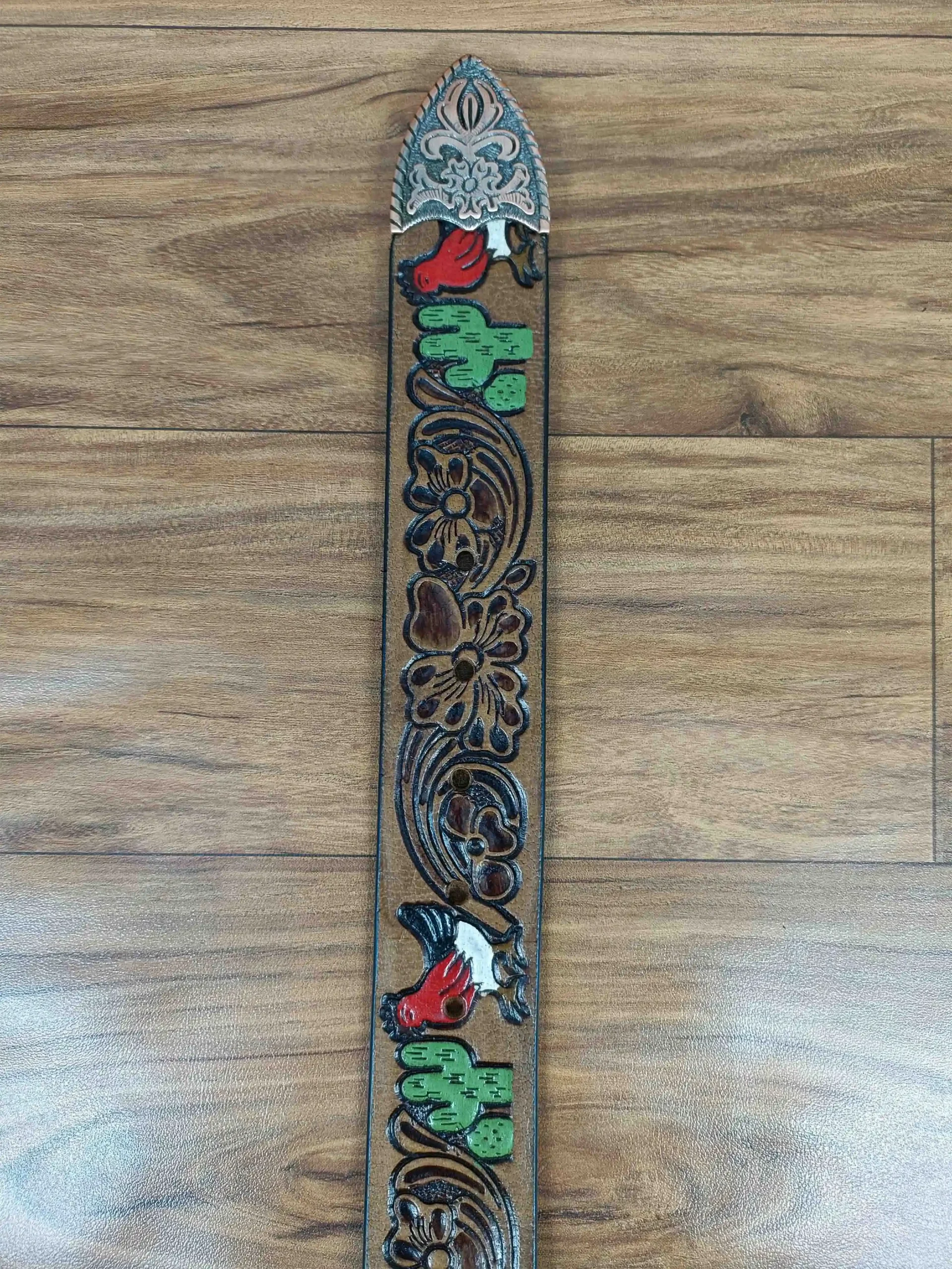 Multicolor Deep Floral Pattern Tooled Western Belt - Image 5