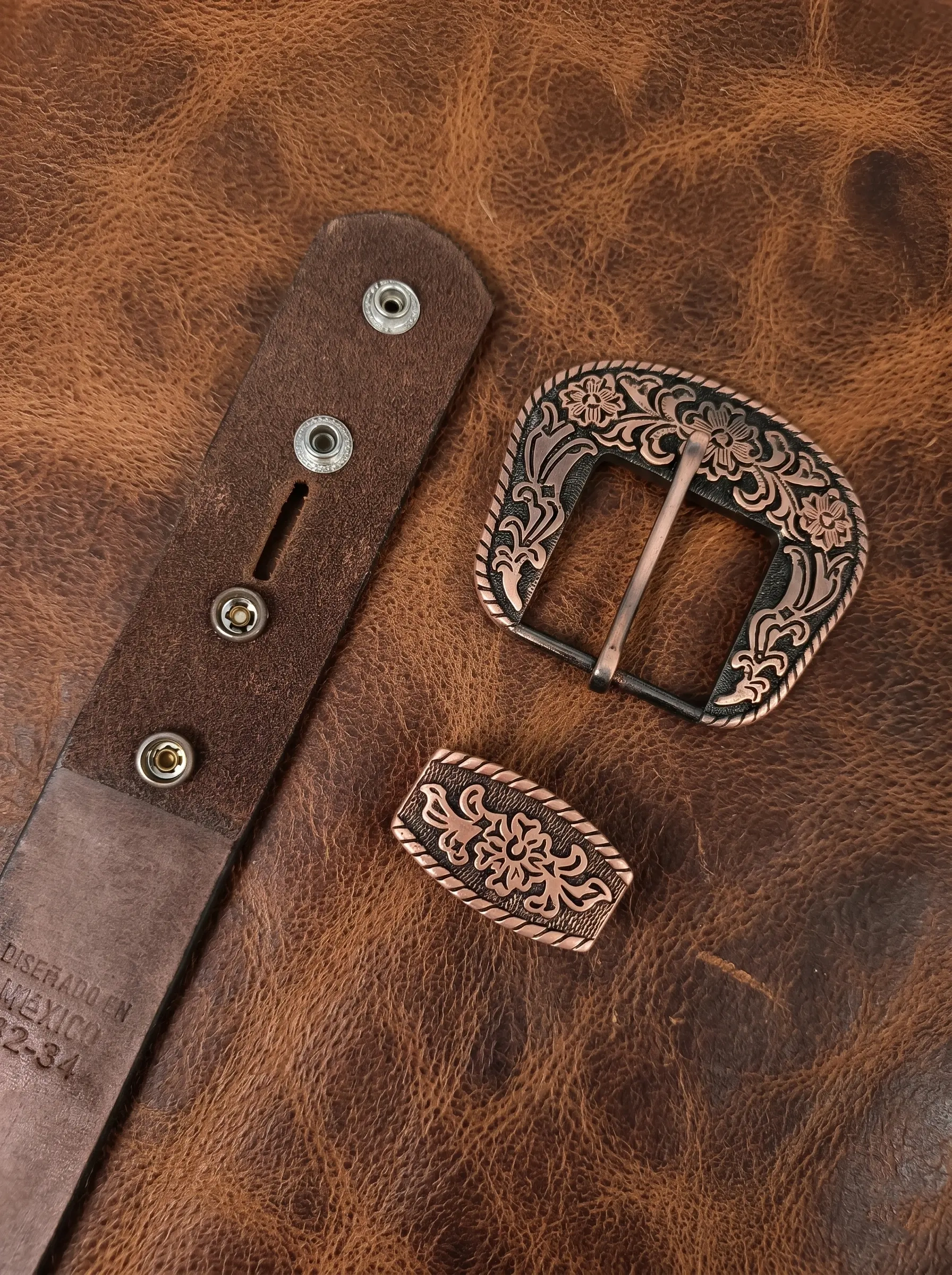 Multicolor Deep Floral Pattern Tooled Western Belt - Image 5