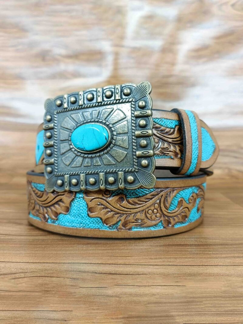 Intricate Deep Floral Pattern Tooled Western Belt - Image 2