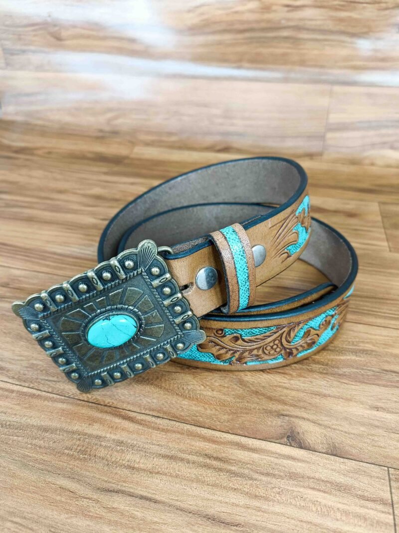 Intricate Deep Floral Pattern Tooled Western Belt - Image 3