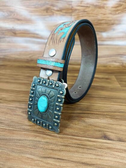 Intricate Deep Floral Pattern Tooled Western Belt
