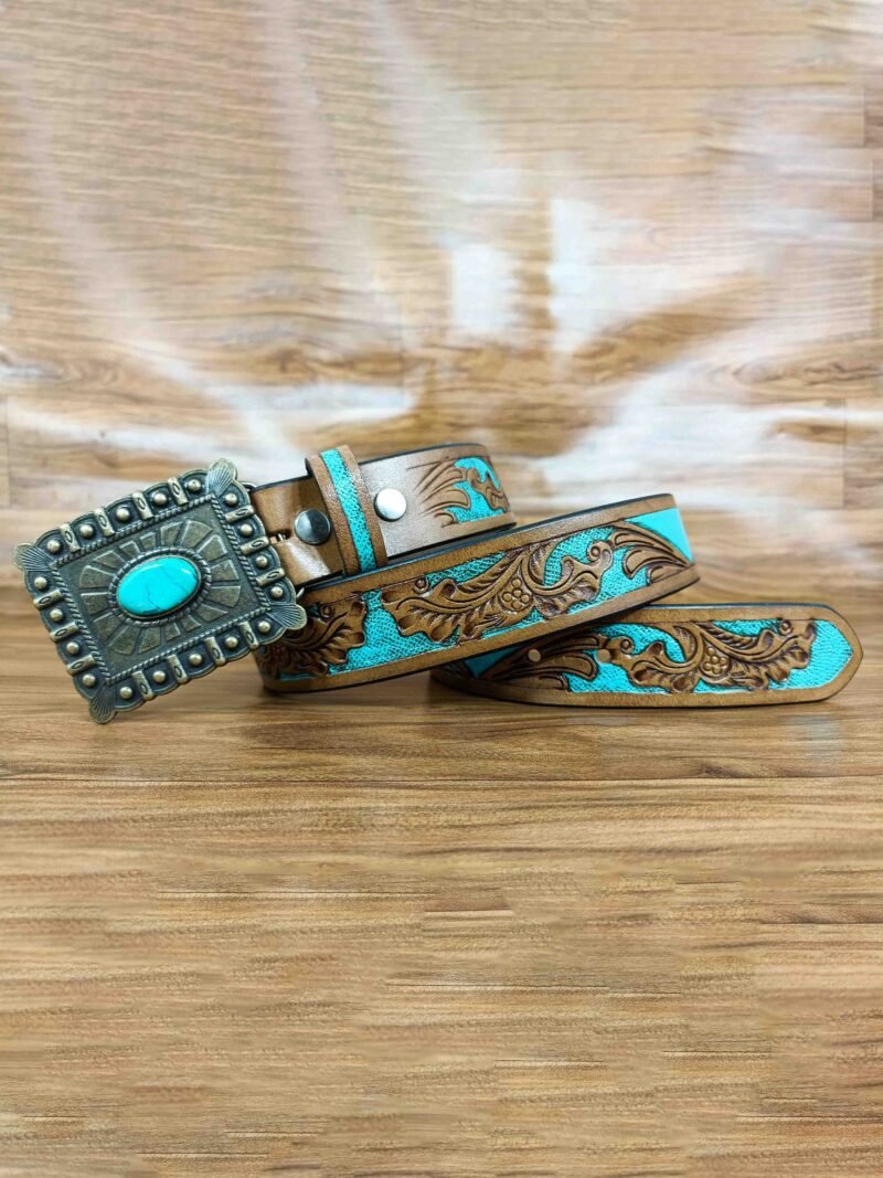 Intricate Deep Floral Pattern Tooled Western Belt - Image 4