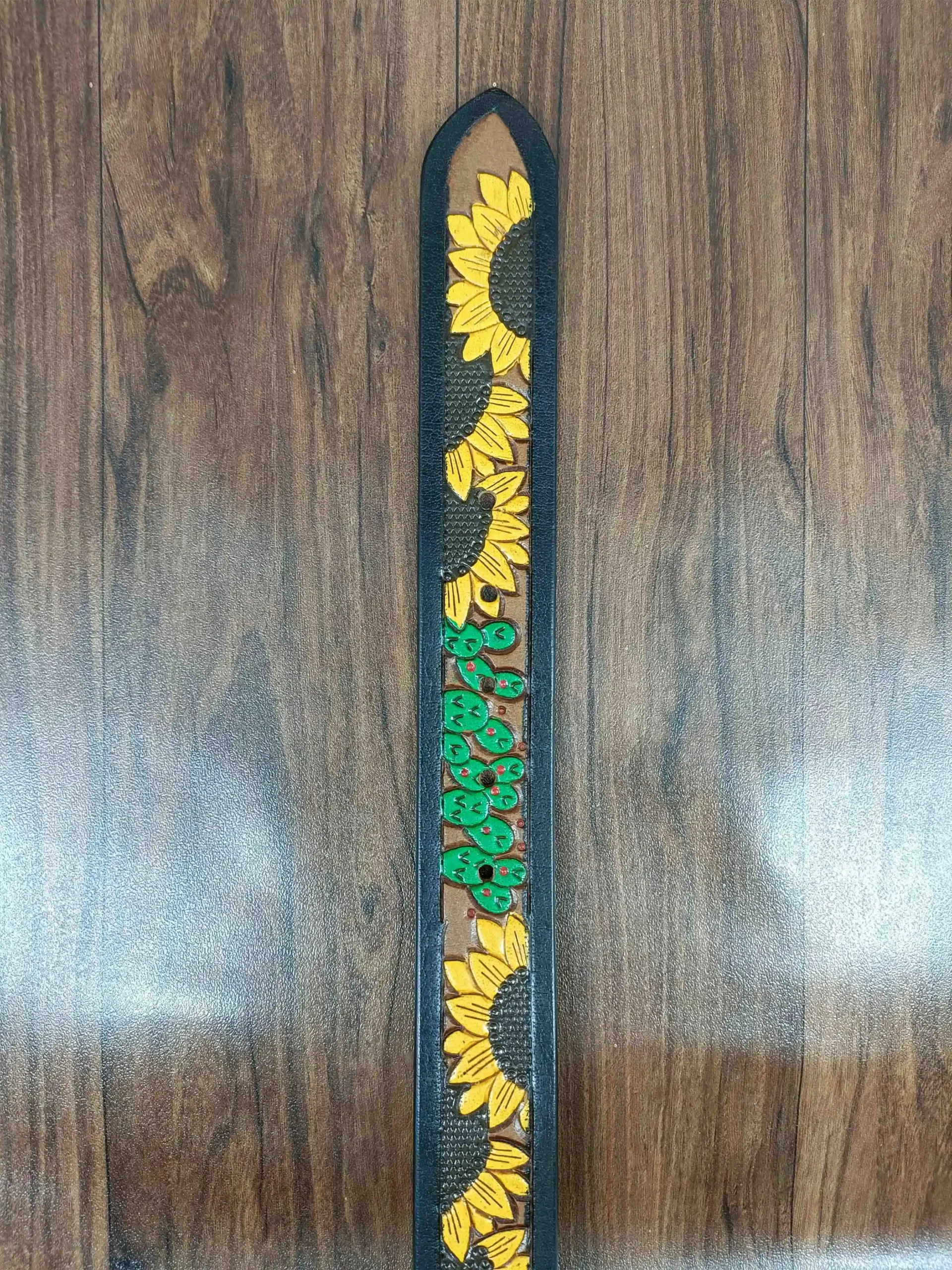 Hand-Painted Sunflower Design Tooled Western Belt - Image 5