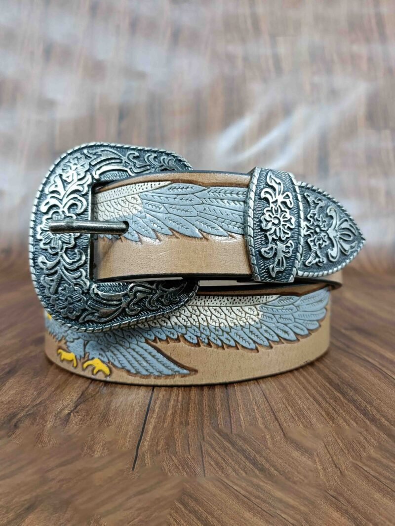 Eagle Wing Design Tooled Western Belt - Image 2
