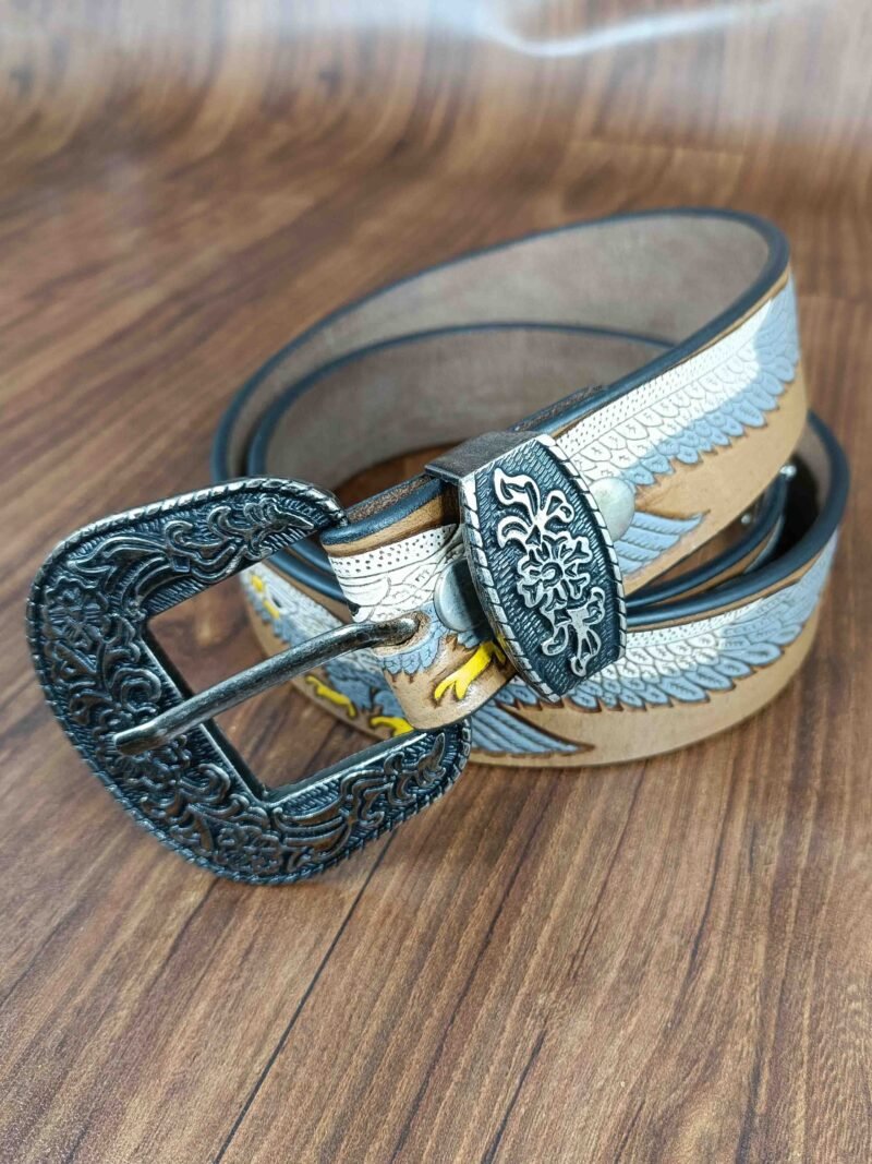 Eagle Wing Design Tooled Western Belt - Image 3