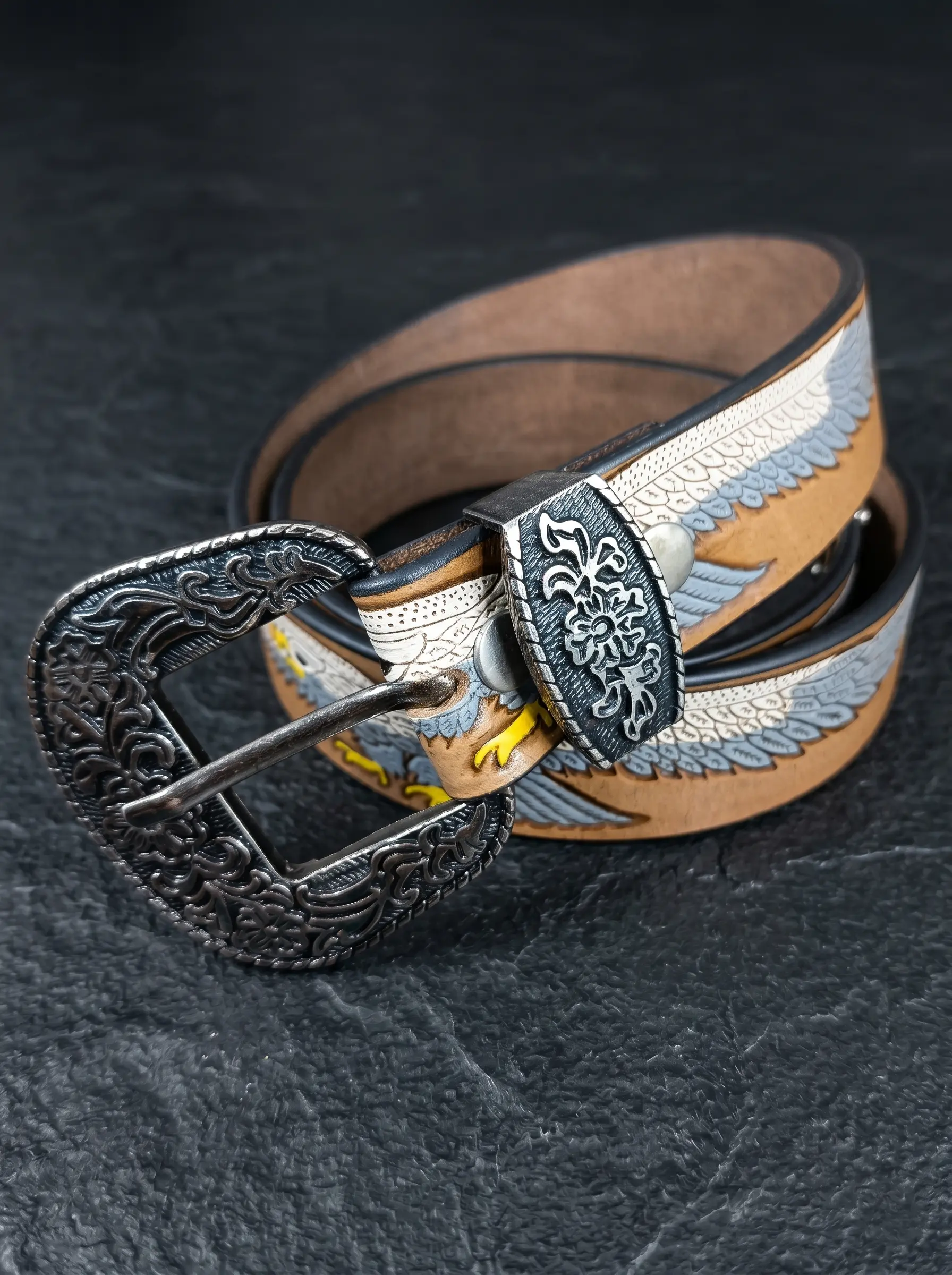 Eagle Wing Design Tooled Western Belt - Image 3