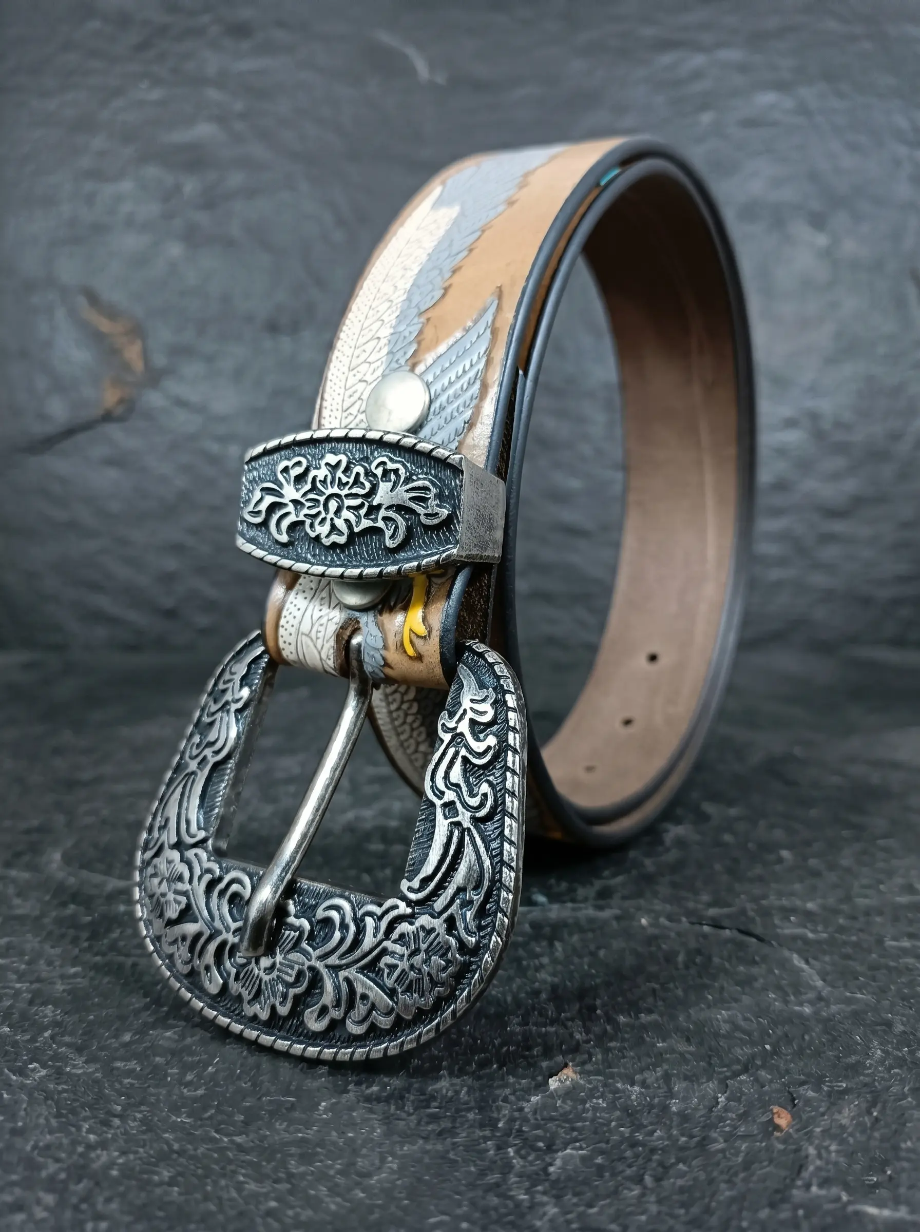Eagle Wing Design Tooled Western Belt - Image 4