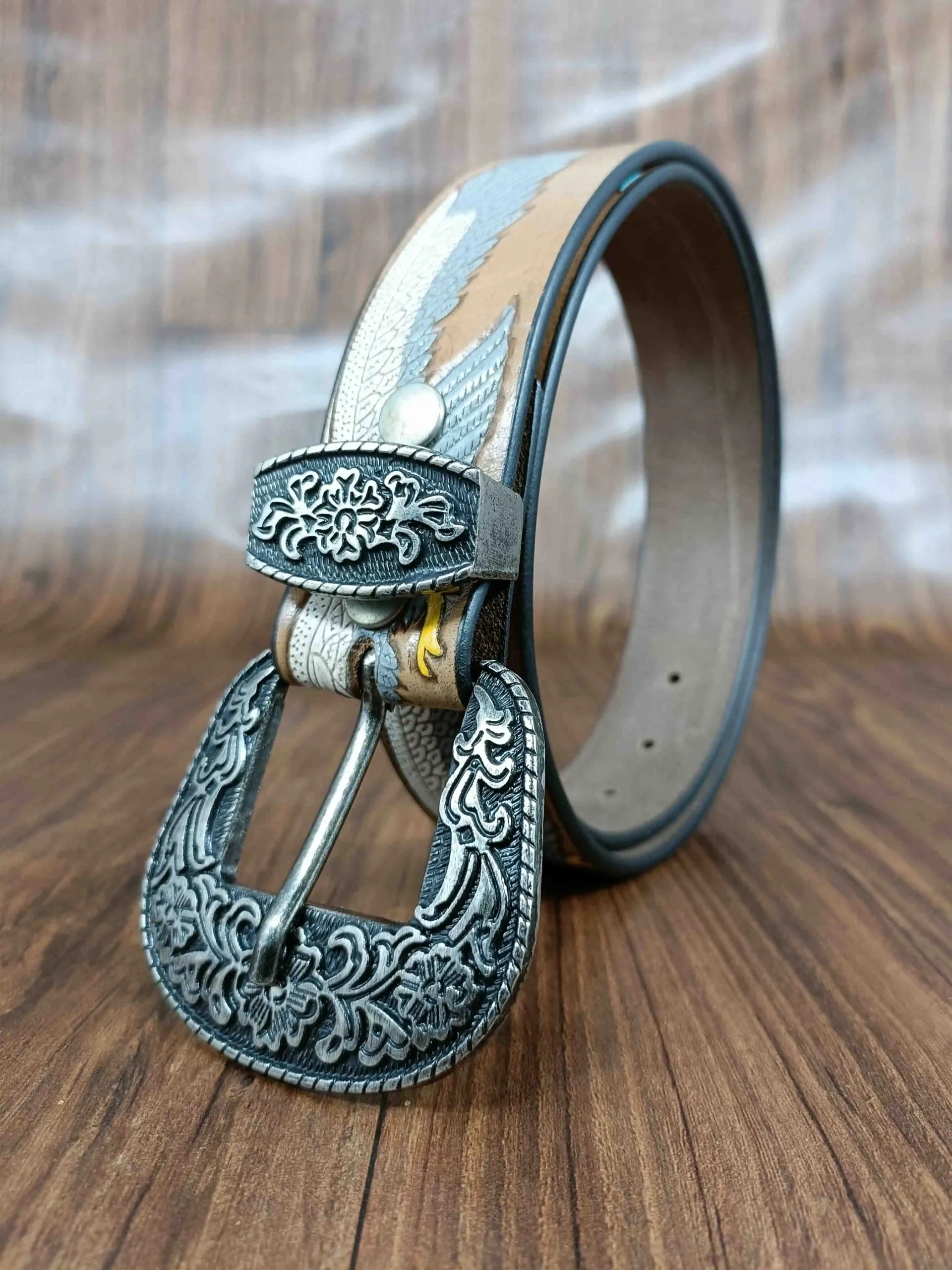 Eagle Wing Design Tooled Western Belt - Image 3