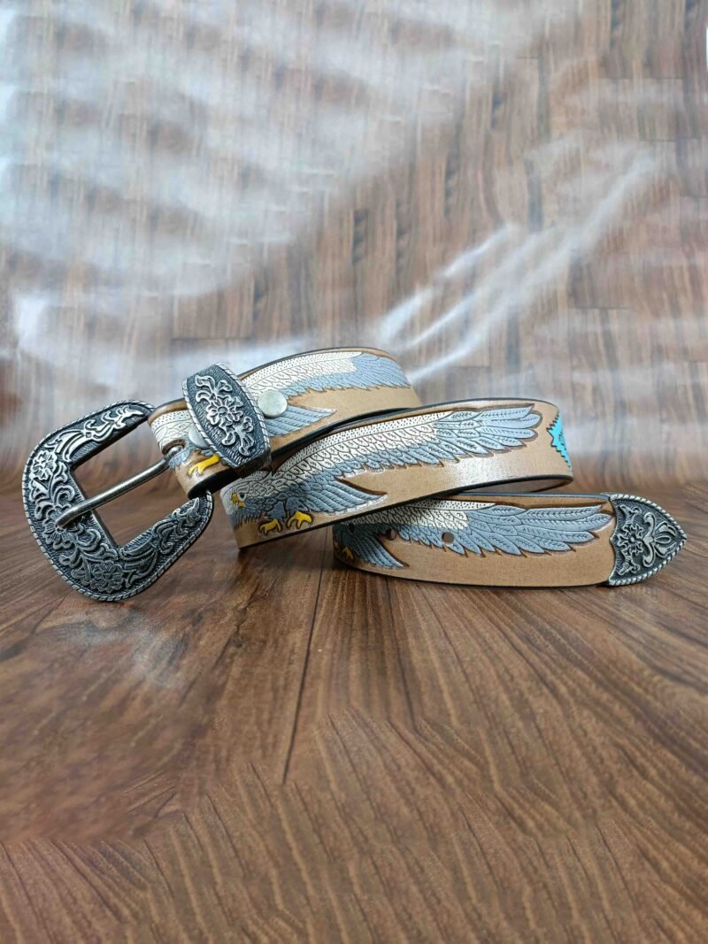 Eagle Wing Design Tooled Western Belt - Image 4