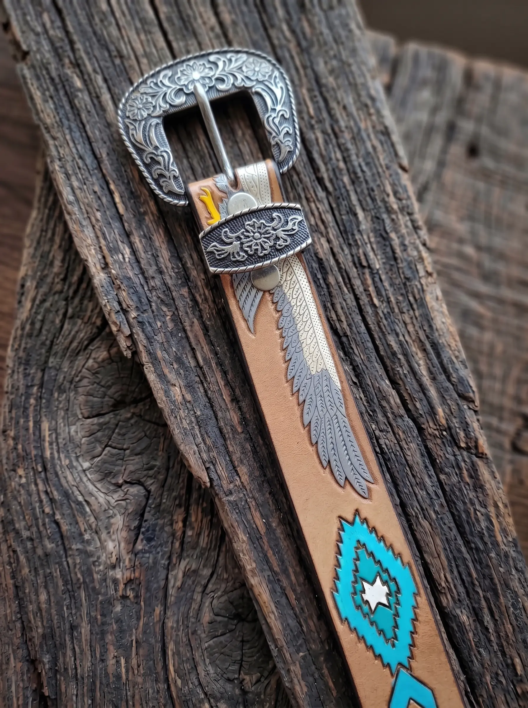 Eagle Wing Design Tooled Western Belt - Image 5