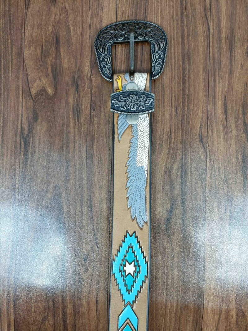 Eagle Wing Design Tooled Western Belt - Image 5