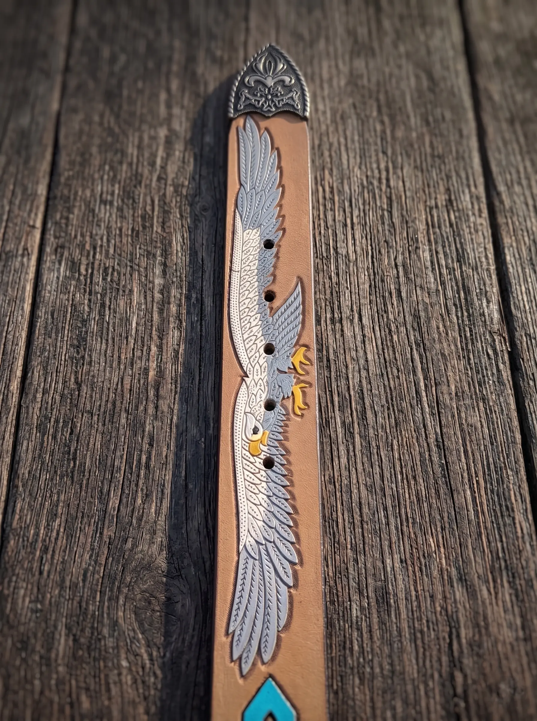 Eagle Wing Design Tooled Western Belt - Image 6