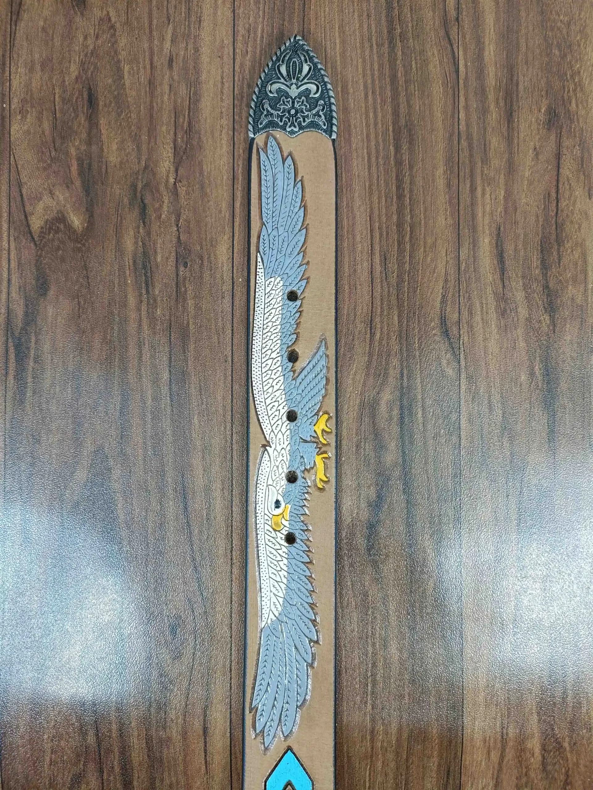 Eagle Wing Design Tooled Western Belt - Image 5