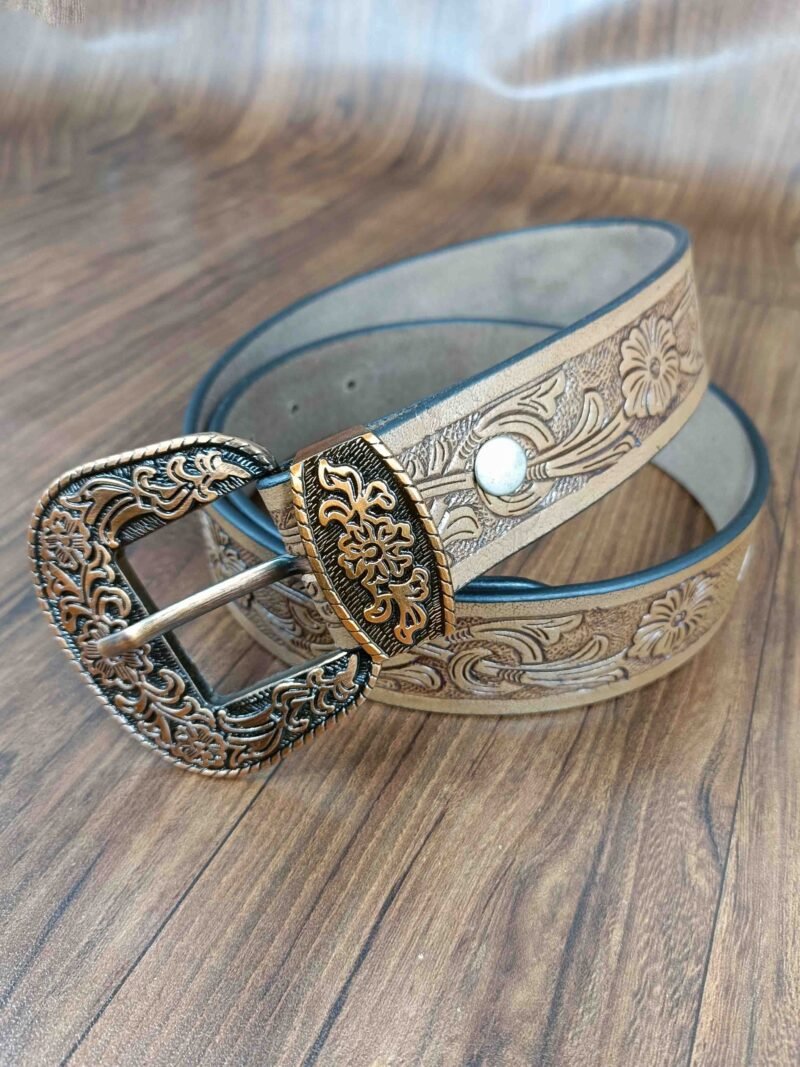 Horse Head Design Tooled Western Belt - Image 3