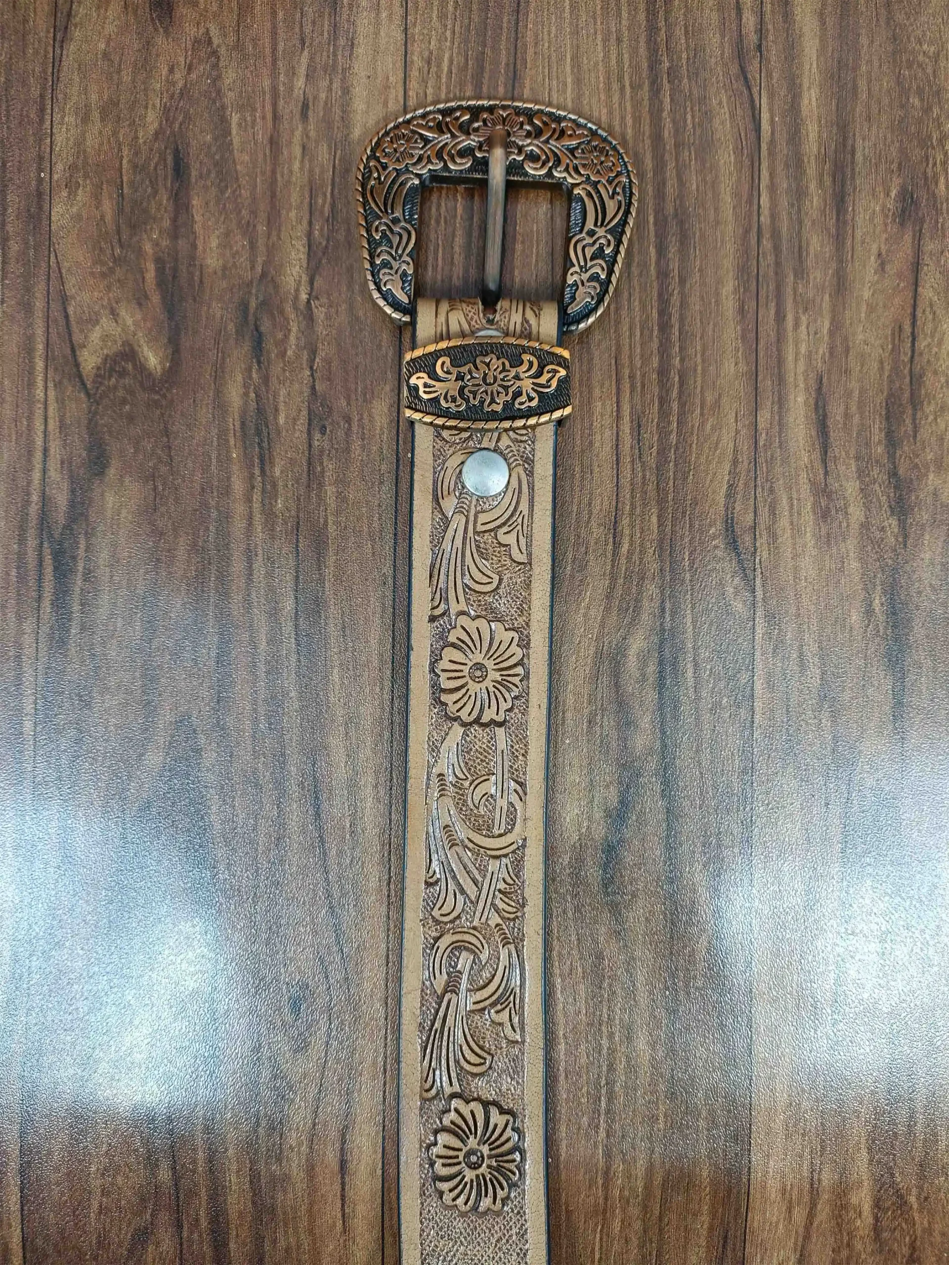 Horse Head Design Tooled Western Belt - Image 4