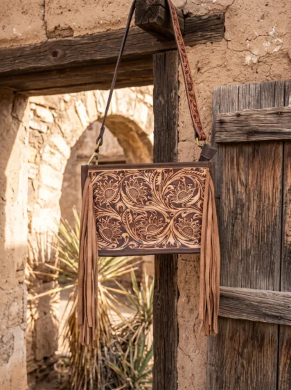 Hand-Tooled Leather Shoulder Bag