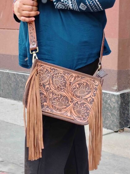 Hand-Tooled Leather Shoulder Bag