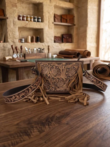 Hand-Tooled Leather Shoulder Bag