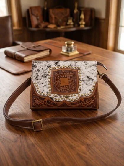 Hand-Tooled & Hair-On Leather Shoulder Bag