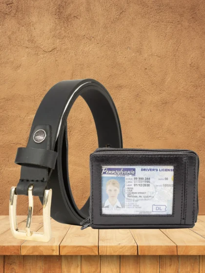 Palm Wallet & Black Casual Belt Women’s Combo - (Pack of 2)