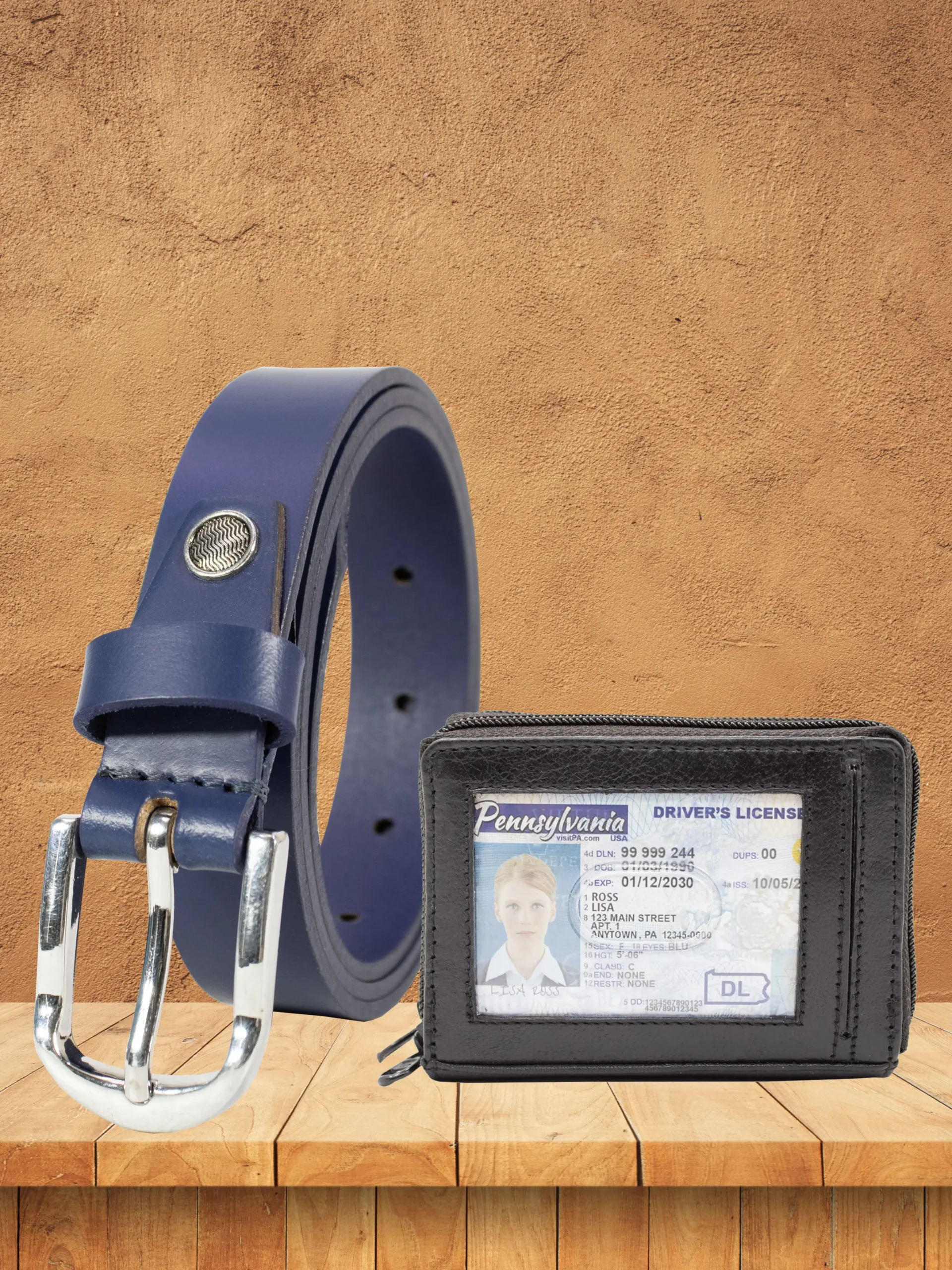 Palm Wallet & B'dazzled Blue Casual Belt Women’s Combo - (Pack of 2)