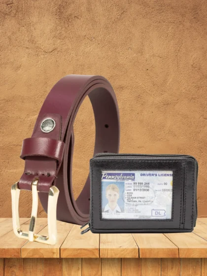Palm Wallet & Rich Maroon Casual Belt Women’s Combo - (Pack of 2)