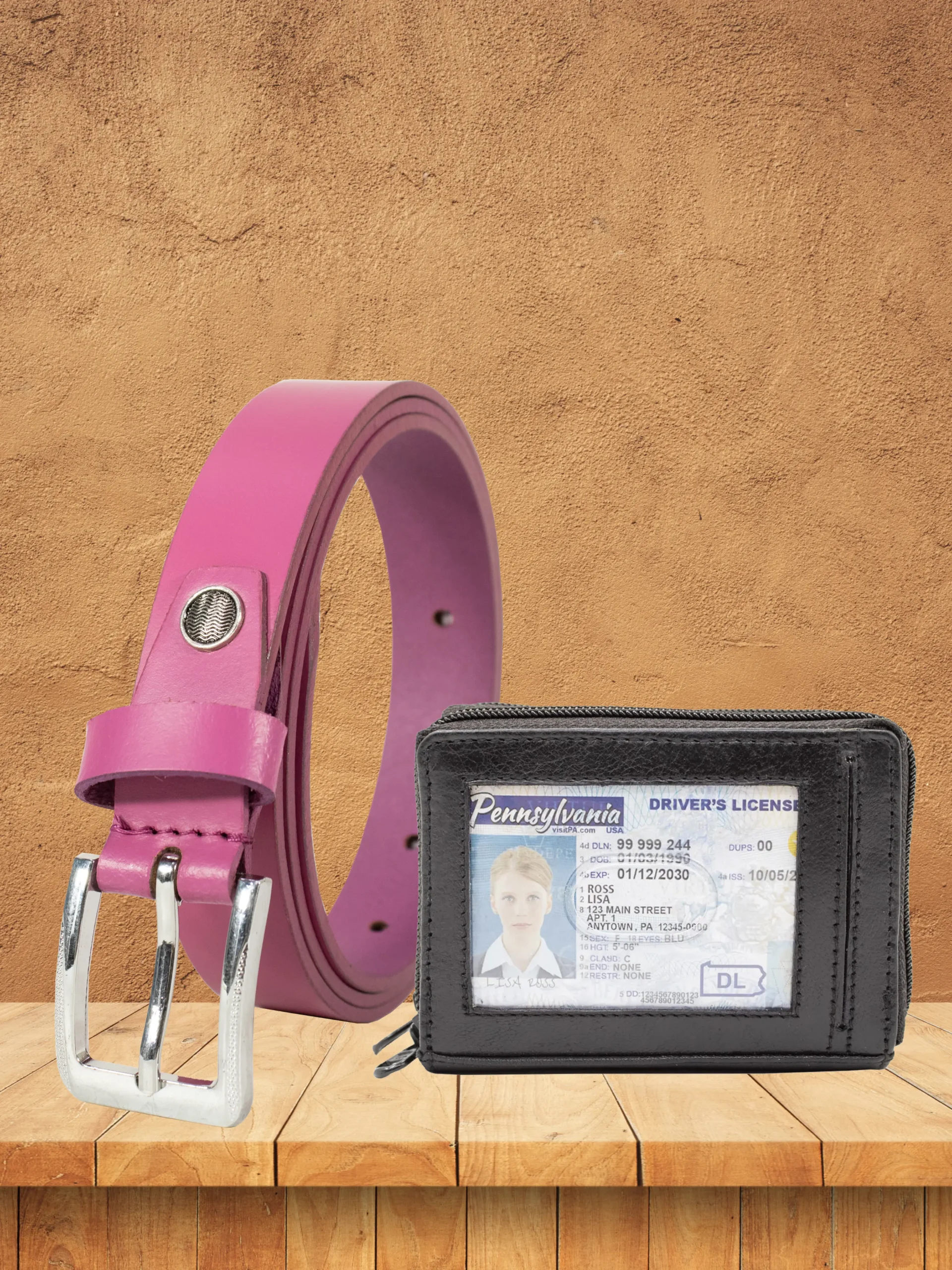 Palm Wallet & Baker-Miller Pink Casual Belt Women’s Combo - (Pack of 2)