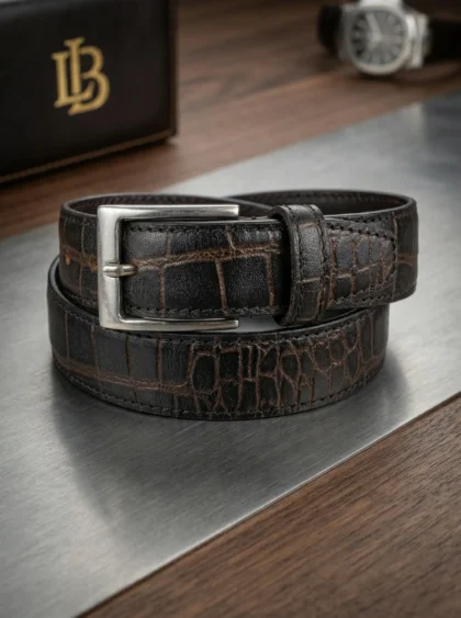 Vintage Crocodile Embossed Leather Belt