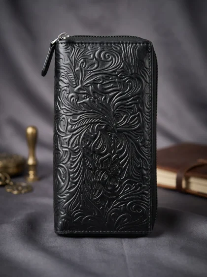 Floral Pattern Checkbook Cover with Round Zipper