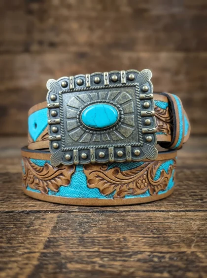 Intricate Deep Floral Pattern Tooled Western Belt